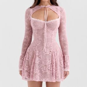 HOUSE OF CB Alice perfectly pink lace mini dress